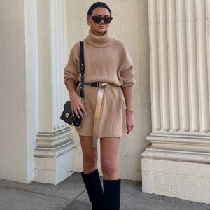 NWT WAYF culver tan turtleneck sweater dress tunic
